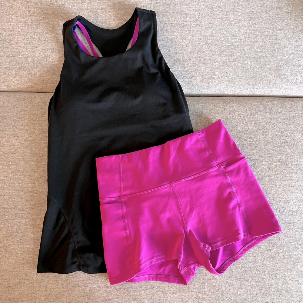 Fabletics Black top w/padding and Hot Pink shorts - Small